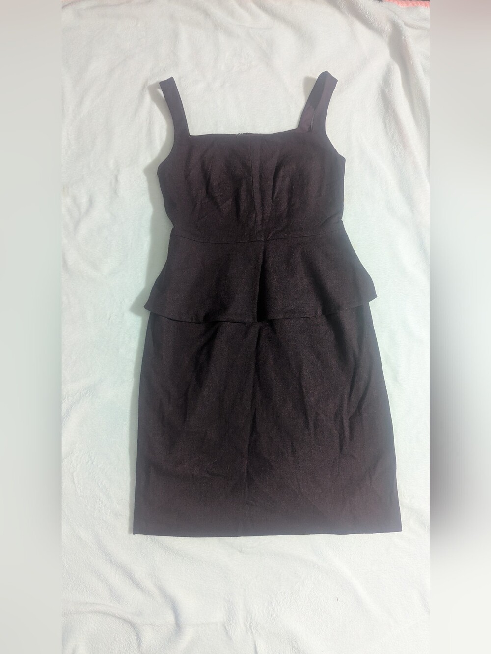 Banana Republic Flannel Peplum Dress Burgundy Wool Blend Square Neck Sheath 0Pet